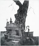 Kleiner Affentempel - Aquatinta, 23 x 19,5 cm, 1989