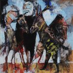 Ochs und Esel im Puppenspiel - Wasserfarben/Kreide auf Papier, 103 x 105 cm, 1990