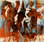 Ochs und Esel wollen gar nichts mehr aufhalten - Wasserfarben/Kreide auf Papier, 100 x 105 cm, 1990