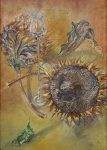 hochstieliges Glas mit Sonnenblumen - Öl auf Leinwand, 60 x 40 cm, 1976