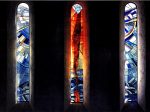 Kirche Crussow/Uckermark, Titel: Ausgießung der göttlichen Liebe - Bleiverglasung, 3 Fenster je 3,50 x 0,50 cm, 1985-88