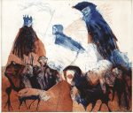 Engel fliegen immer nur Weihnachten - farb. Aquatinta/Kaltnadel, 45 x 50 cm, 1989