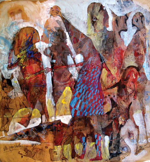 Alle zum Vorbeimarsch - Wasserfarben/Kreide auf Papier, 112 x 105 cm, 1991